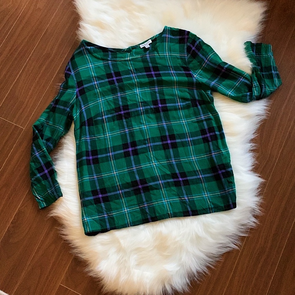 SPLENDID Green Plaid Button Blouse Size Small Shirt Long Sleeve Clothing